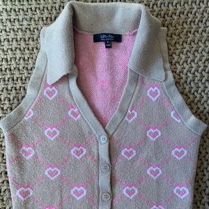 Witty Fox Women's Heart Pattern Sweater Vest - Tan and Pink